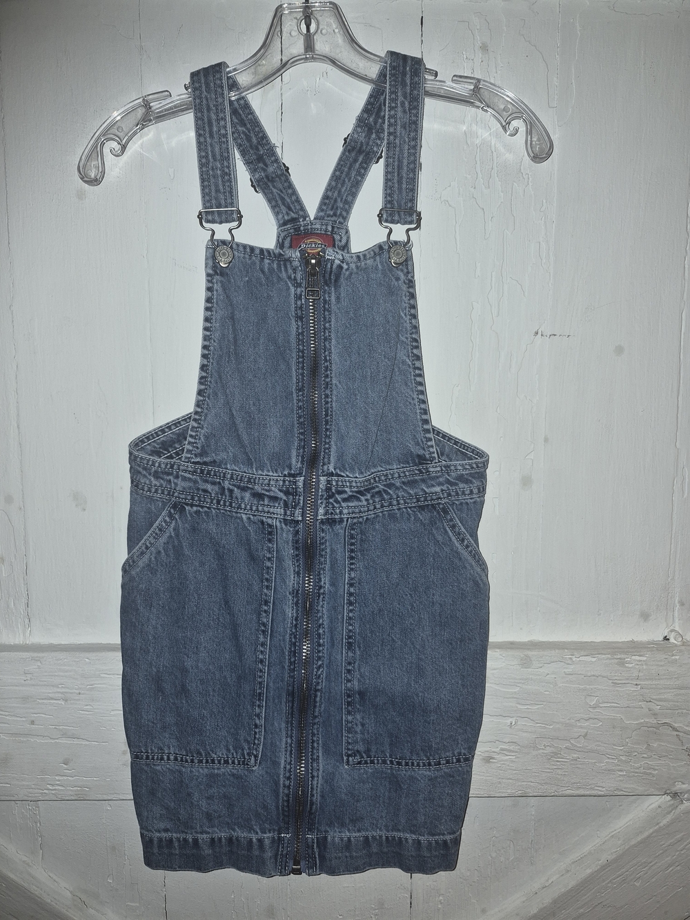 Dickies Girl Vintage Y2K Streetwear Full-Zip Denim Overall Pinafore Mini Dress - Picture 2 of 7
